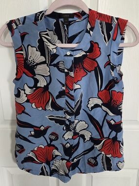 J. Crew Light Blue Floral Print Sleeveless Top
